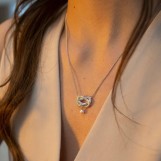 Claudia Bradby Sideways Knot Pearl Pendant Necklace Silver