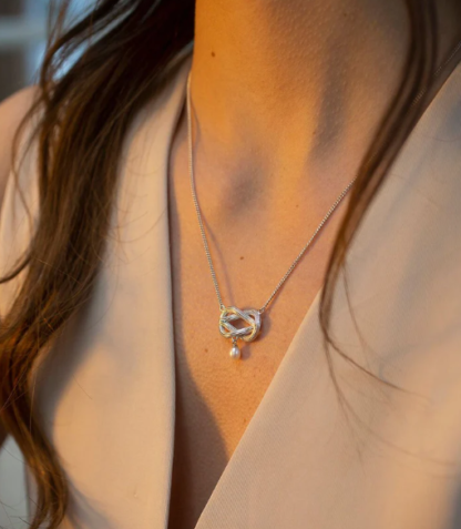 Claudia Bradby Sideways Knot Pearl Pendant Necklace Silver