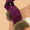 Powder Bettina Faux Suede and Fur Gloves Damson and Olive - Image 3