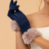 Powder Bettina Faux Suede and Fur Gloves Navy and Taupe