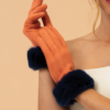 Powder Bettina Faux Suede and Fur Gloves Tangerine and Navy