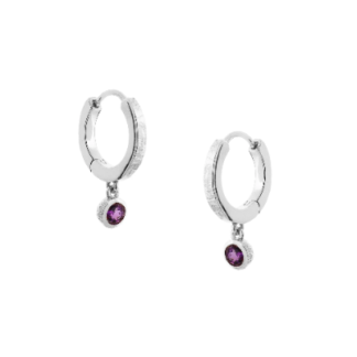 Tutti & Co Birthstone FEBRUARY Hoop Earrings Amethyst Silver (EA544S)