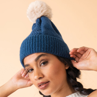 Powder Ingrid Pompom Hat NAVY MIST