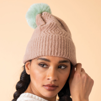 Powder Ingrid Pompom Hat TAUPE AQUA