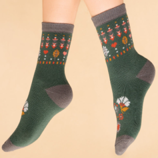 Powder Art Deco Floral Knitted Socks OLIVE