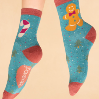 Powder Gingerbread Man Ladies Ankle Socks AQUA
