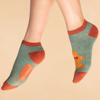 Powder Gingerbread Man Ladies Trainer Socks AQUA