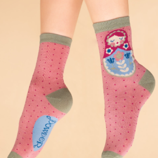 Powder Matryoshka Doll Ladies Ankle Socks
