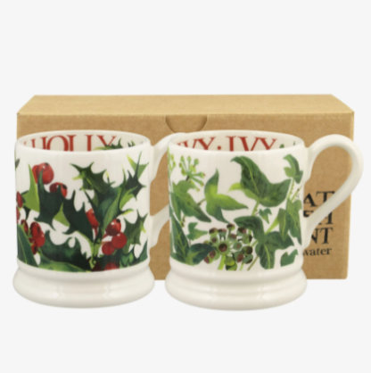 Emma Bridgewater Holly & Ivy Set Of 2 1/2 Pint Mugs Boxed 2023