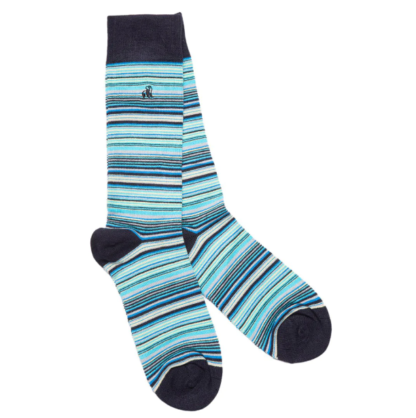 Swole Panda NAVY AND BLUE NARROW STRIPE BAMBOO SOCKS 7-11