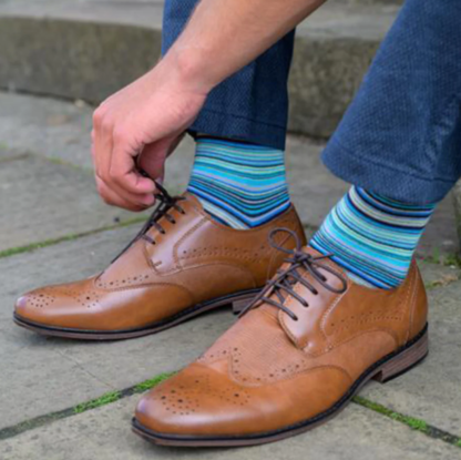 Swole Panda NAVY AND BLUE NARROW STRIPE BAMBOO SOCKS 7-11 - Image 3