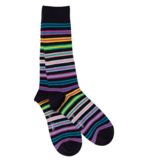 Swole Panda NAVY AND MULTICOLOUR FINE STRIPE BAMBOO SOCKS 7-11