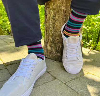 Swole Panda NAVY AND MULTICOLOUR FINE STRIPE BAMBOO SOCKS 7-11 - Image 3