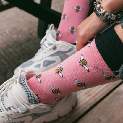 Swole Panda PINK BUMBLEBEE BAMBOO SOCKS size 4-7 - Image 3