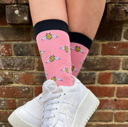 Swole Panda PINK BUMBLEBEE BAMBOO SOCKS size 4-7 - Image 4