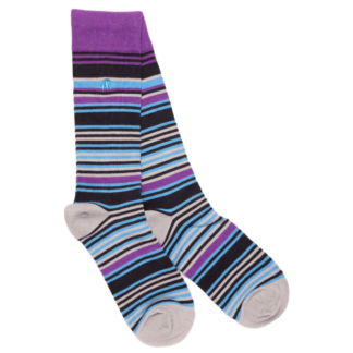 Swole Panda PURPLE AND BLUE NARROW STRIPE BAMBOO SOCKS 7-11