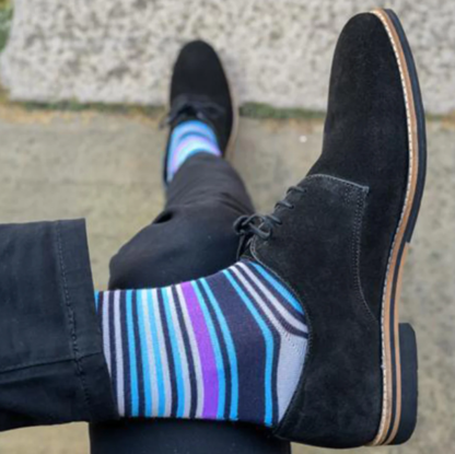 Swole Panda PURPLE AND BLUE NARROW STRIPE BAMBOO SOCKS 7-11 - Image 3