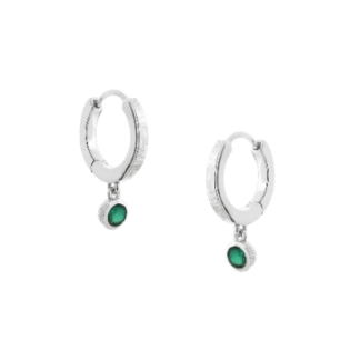 Tutti & Co Birthstone Hoop Earrings MAY Green Onyx Silver (EA547S)