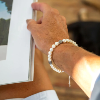 Claudia Bradby Pearl Bracelet with 3 Labradorite Beads