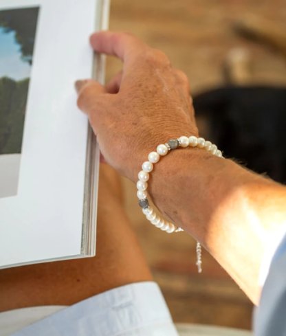 Claudia Bradby Pearl Bracelet with 3 Labradorite Beads