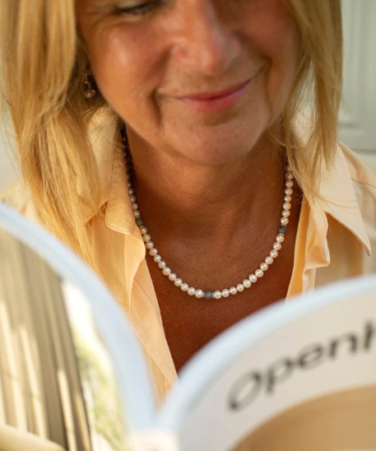 Claudia Bradby Pearl with 3 Labradorite ChokerNecklace
