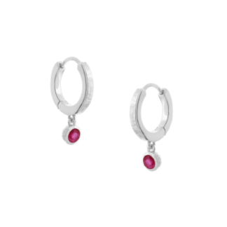 Tutti & Co Birthstone Hoop Earrings JULY Ruby Silver (EA548S)