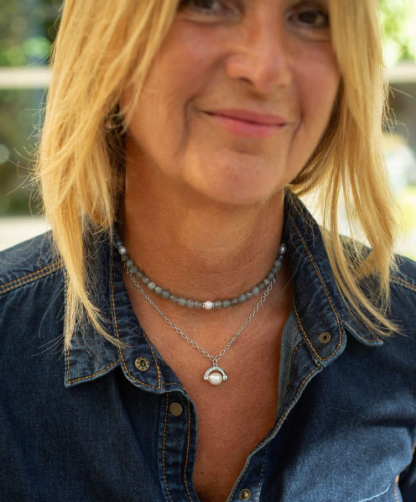 Claudia Bradby Labradorite and Pearl Choker Necklace