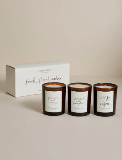 Plum and Ashby Fresh Floral and Amber Votive Candle Trio Set