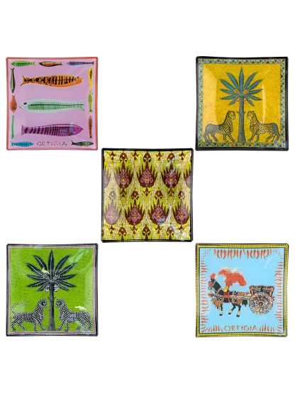 Ortigia Sicilia Square Tin 5 Glass Plates - Image 2