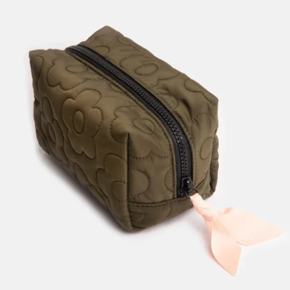 Caroline Gardener Khaki Flower Quilt Cube Cosmetic Bag
