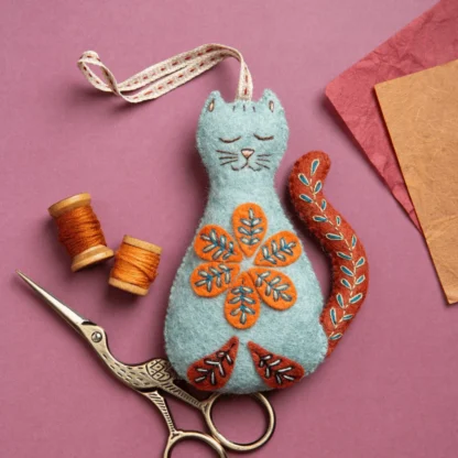 Corinne Lapierre Wool Mix Felt Craft Kit Folk Embroidered Cat - Image 2