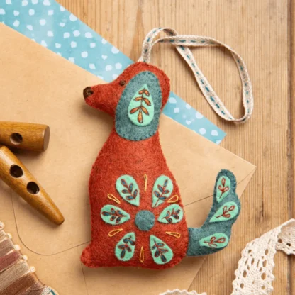 Corinne Lapierre Wool Mix Felt Craft Kit Folk Embroidered Dog - Image 2