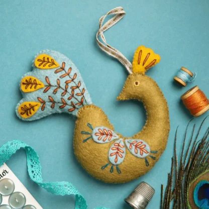 Corinne Lapierre Wool Mix Felt Craft Kit Folk Embroidered Peacock - Image 2