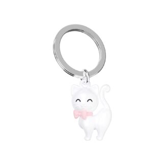 Metalmorphose - White Cat with Pink Silicone Bow Keyring