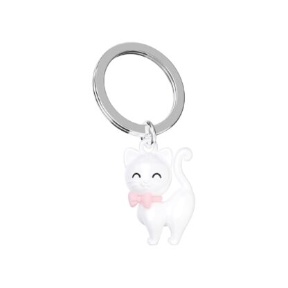 Metalmorphose - White Cat with Pink Silicone Bow Keyring