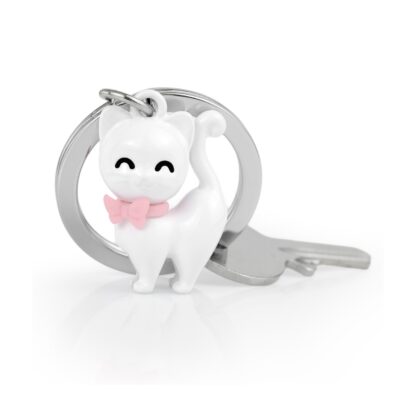 Metalmorphose - White Cat with Pink Silicone Bow Keyring - Image 2