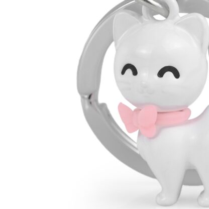 Metalmorphose - White Cat with Pink Silicone Bow Keyring - Image 3