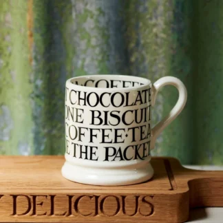 Emma Bridgewater Black Toast All Over Writing 1/2 Pint Mug