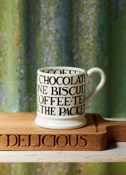 Emma Bridgewater Black Toast All Over Writing 1/2 Pint Mug