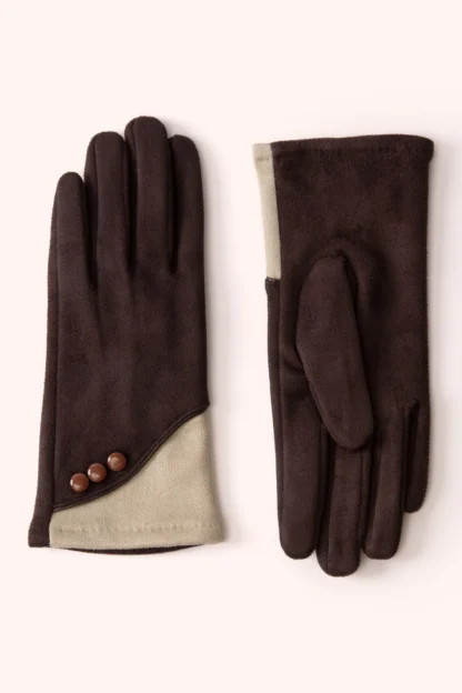 Powder Rowan Faux Suede Gloves Chocolate/Cream - Image 3