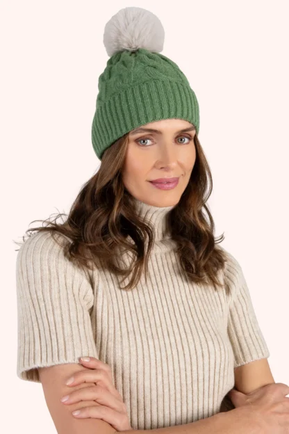 Powder Elise Bobble Hat Sage/Cream - Image 2