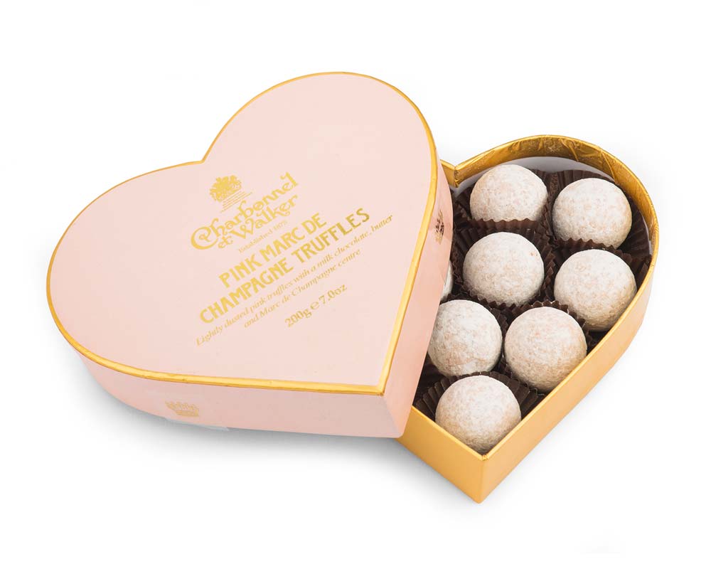 Charbonnel Walker at Gifted Boston Spa - Pink Milk Marc De Champagne Truffles Heart Box