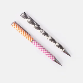 Caroline Gardner Looped Hearts/Multi Check Set of 2 Boxed Pens