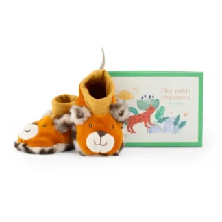 Moulin Roty La Foret Leopard Baby Slippers in Box