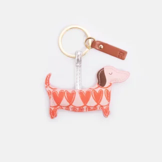 Caroline Gardner Orange and Pink Looped Hearts Print Sausage Dog Keyring