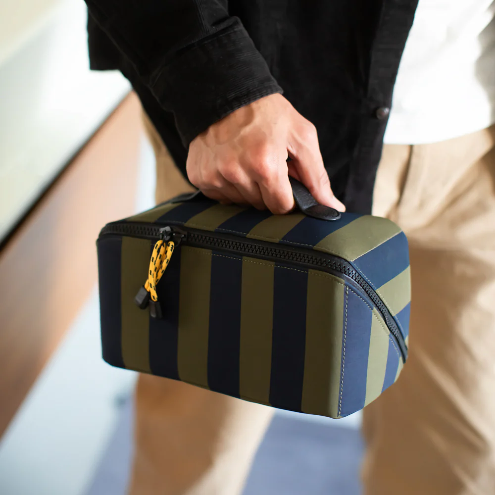 Caroline Gardner Khaki Navy Stripe Flat Lay Wash Bag - Image 6
