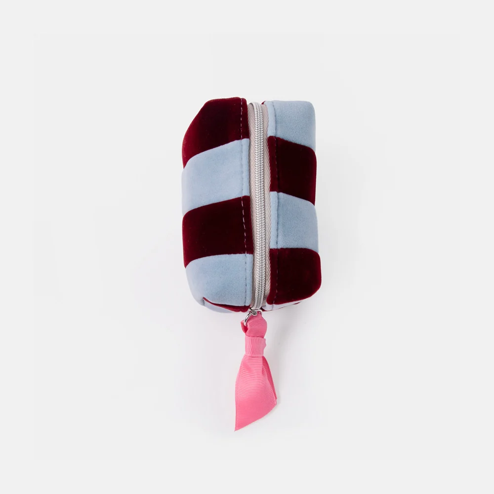 Caroline Gardner Blue & Wine Stripe Velvet Mini Cube Cosmetic Bag - Image 5