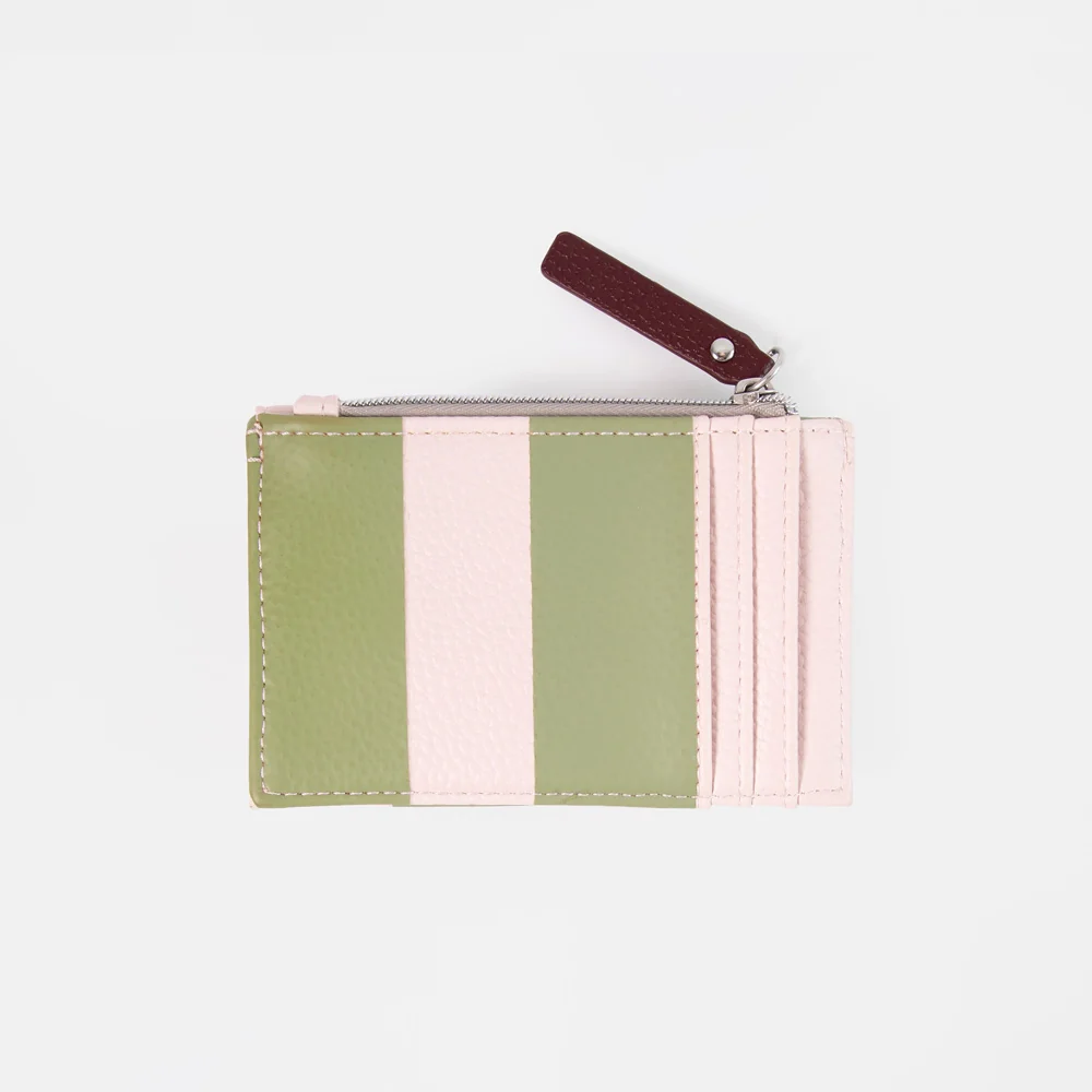 Caroline Gardner Pink and Green Stripe Card Holder Coin Purse - Image 2