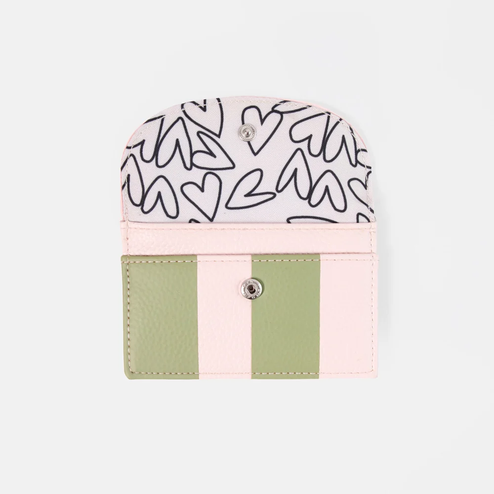 Caroline Gardner Pink and Green Stripe Card Holder Coin Purse - Image 3