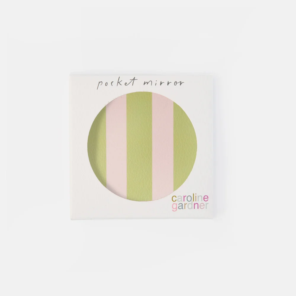 Caroline Gardner Pink Multi Stripe Round Pocket Mirror - Image 3